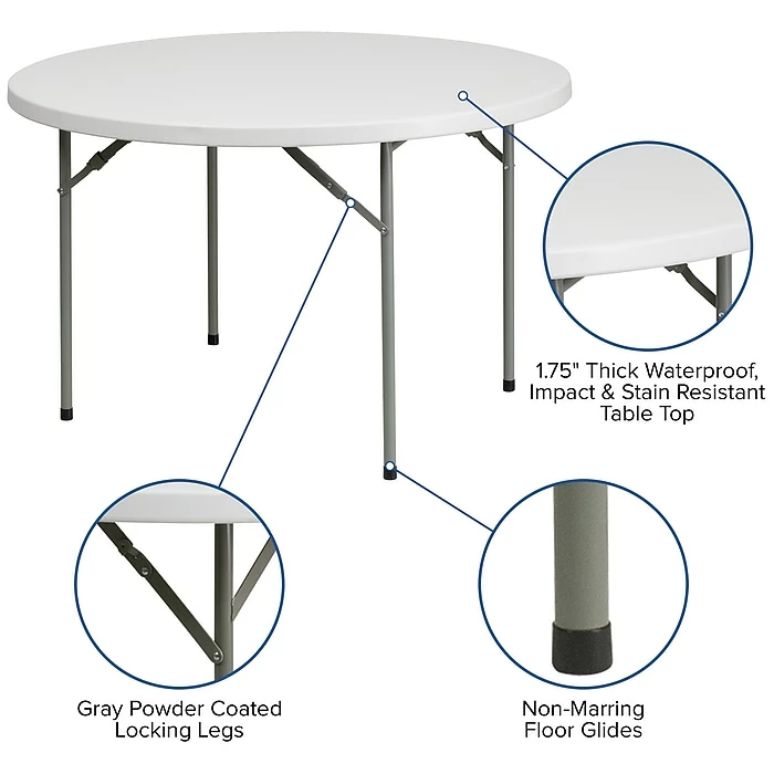 Flash Furniture 48'' Round Granite White Plastic Folding Table (RB48R) 5 Flash Furniture 48'' Round Granite White Plastic Folding Table (RB48R) - Image 5