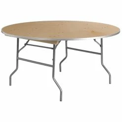 Flash Furniture 60'' Round Heavy Duty Birchwood Folding Banquet Table With Metal Edges, Silver