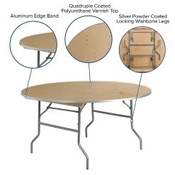 Flash Furniture 60'' Round Heavy Duty Birchwood Folding Banquet Table With Metal Edges, Silver -Outlet OFFICE TABLES Store unnamed file 1031