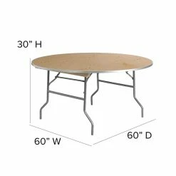 Flash Furniture 60'' Round Heavy Duty Birchwood Folding Banquet Table With Metal Edges, Silver -Outlet OFFICE TABLES Store unnamed file 1032