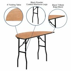 Flash Furniture 48'' Half-Round Wood Folding Banquet Table, Black/Natural -Outlet OFFICE TABLES Store unnamed file 1049