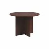 HON Preside 42" Diameter Round Laminate Flat Edge Panel X-Base Table Mahogany Finish