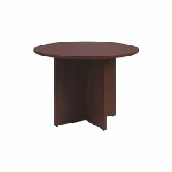 HON Preside 42" Diameter Round Laminate Flat Edge Panel X-Base Table Mahogany Finish