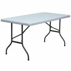 Flash Furniture 60" X 30" Plastic Rectangular Folding Table, Granite White, 6/Pack