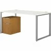 HON Voi Compact L-Shaped Office Desk, 60"W, Silver Mesh/Harvest Melamine