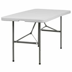 Flash Furniture 60" X 30" Plastic Rectangular Bi-Folding Table, Granite White, 10/Pack