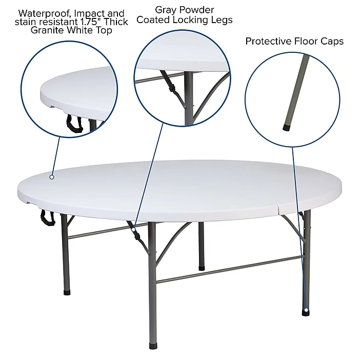 Flash Furniture 71'' Round Bi-Fold Plastic Folding Table (RB183RFH) 9 Flash Furniture 71'' Round Bi-Fold Plastic Folding Table (RB183RFH) - Image 9