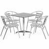 Flash Furniture 27.5'' Square Aluminum Indoor/Outdoor Table W/4 Slat-Back Chairs (TLH28SQ017BCHR4)