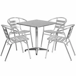 Flash Furniture 27.5'' Square Aluminum Indoor/Outdoor Table W/4 Slat-Back Chairs (TLH28SQ017BCHR4)