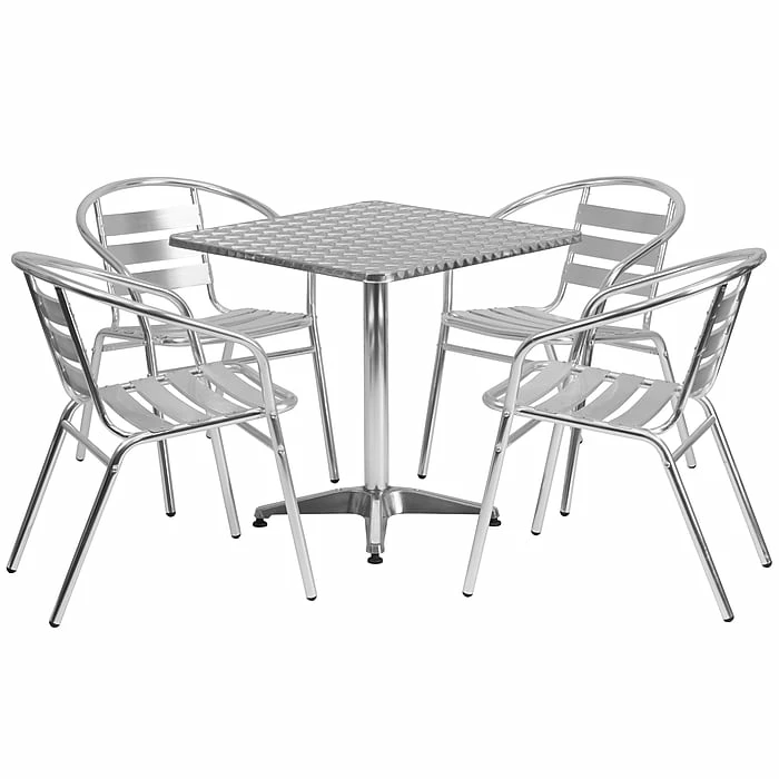 Flash Furniture 27.5'' Square Aluminum Indoor/Outdoor Table W/4 Slat-Back Chairs (TLH28SQ017BCHR4) 1 Flash Furniture 27.5'' Square Aluminum Indoor/Outdoor Table W/4 Slat-Back Chairs (TLH28SQ017BCHR4)