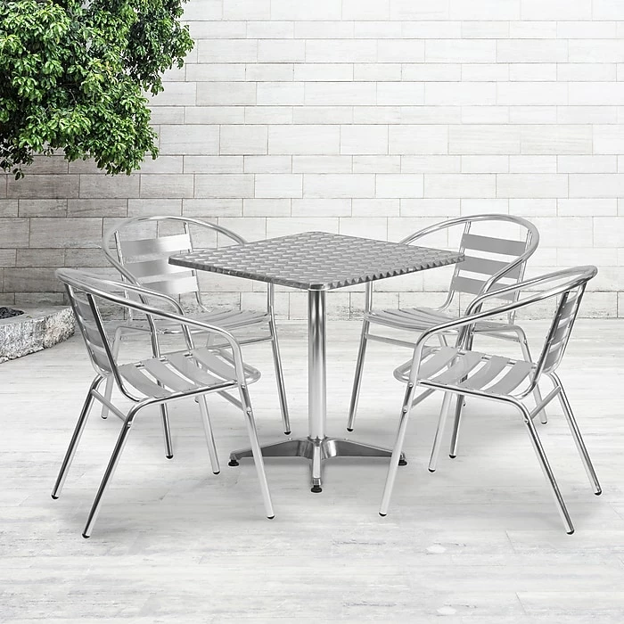 Flash Furniture 27.5'' Square Aluminum Indoor/Outdoor Table W/4 Slat-Back Chairs (TLH28SQ017BCHR4) 2 Flash Furniture 27.5'' Square Aluminum Indoor/Outdoor Table W/4 Slat-Back Chairs (TLH28SQ017BCHR4) - Image 2