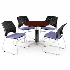 OFM™ 42" Round Multi-Purpose Mahogany Table With 4 Chairs, Lavender
