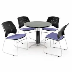 OFM™ 42" Round Multi-Purpose Gray Nebula Table With 4 Chairs, Lavender