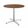 HON Between Round Table, Seated Height X-Base, 36"D, Shaker Cherry Laminate/Textured Silver Finish