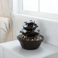 Pure Garden Three Tier Cascading Tabletop Fountain With LED Lights