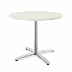 HON Between Round Table, Seated Height X-Base, 36"D, Silver Mesh Laminate, Textured Silver Finish