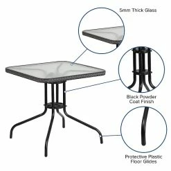 Flash Furniture 28'' Square Tempered Glass Metal Table With Gray Rattan Edging (TLH-073R-GY-GG) -Outlet OFFICE TABLES Store unnamed file 186