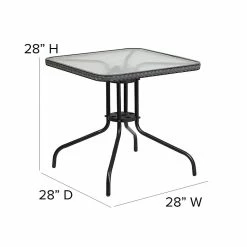 Flash Furniture 28'' Square Tempered Glass Metal Table With Gray Rattan Edging (TLH-073R-GY-GG) -Outlet OFFICE TABLES Store unnamed file 187