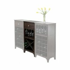Winsome Ancona X Shelf Modular Wine Cabinet With 1-Drawer, Glass Rack, Dark Espresso