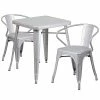 Flash Furniture Metal Indoor/Outdoor Table Set With 2 Arm Chairs; Silver (CH31330270SIL)
