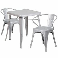 Flash Furniture Metal Indoor/Outdoor Table Set With 2 Arm Chairs; Silver (CH31330270SIL)