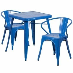 Flash Furniture Metal Indoor/Outdoor Table Set With 2 Arm Chairs; Blue (CH31330270BL)