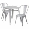 Flash Furniture Metal Indoor/Outdoor Table Set With 2 Stack Chairs; Silver (CH31330230SIL)