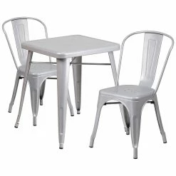Flash Furniture Metal Indoor/Outdoor Table Set With 2 Stack Chairs; Silver (CH31330230SIL)