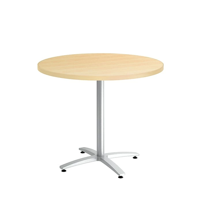 Union & Scale™ Workplace2.0™ Multipurpose 36" Round Natural Maple Laminate Seated Height Silver Base Table (54789) 1 Union & Scale™ Workplace2.0™ Multipurpose 36" Round Natural Maple Laminate Seated Height Silver Base Table (54789)