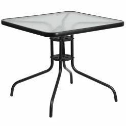 Flash Furniture 31.5'' Square Tempered Glass Metal Table (TLH-073A-2-GG)