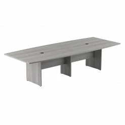 Bush Business Furniture 120W X 48D Boat Shaped Conference Table With Wood Base, Platinum Gray (99TB12048PGK)