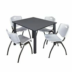 Outlet OFFICE TABLES Store 27 Regency Kee 48" Square Breakroom Table- Grey/ Black & 4 'M' Stack Chairs, Grey (TB4848GYBPBK47GY)