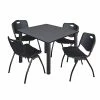 Regency Kee 48" Square Breakroom Table- Grey/ Black & 4 'M' Stack Chairs, Black (TB4848GYPBK47BK)