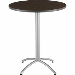 Iceberg CafeWorks 36" Round Bistro Table, Walnut/Silver, 42"H X 36"Diameter