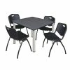 Regency Kee Square Breakroom Table & 4 'M' Stack Chairs, 48"Wx48"D, Gray/ Chrome/Black (TB4848GYBPCM47BK)