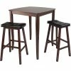 Winsome 38.9" X 33.8" Square Inglewood High/Pub Dining Tbl W/2 Cushion Stool, Antique Walnut, 3 Pcs