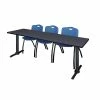 Regency Cain 84" X 24" Training Table- Grey & 3 'M' Stack Chairs- Blue