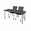 Regency Kee 60" X 24" Training Table- Grey/ Chrome & 2 Apprentice Chairs- Black [MT60GYBPCM09BK]