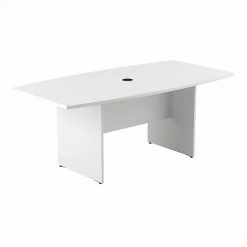Bush Business Furniture 72W X 36D Boat Shaped Conference Table With Wood Base, White (99TB7236WH)