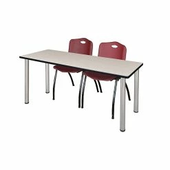 Regency 66"L X 24"W Kee Training Table- Maple/ Chrome & 2 'M' Stack Chairs- Burgundy (MT6624PLPCM47BY)