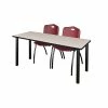 Regency 66"L X 24"W Kee Training Table- Maple/ Black & 2 'M' Stack Chairs- Burgundy (MT6624PLPBK47BY)