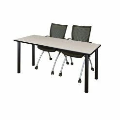 Regency 66"L X 24"W Kee Training Table- Maple/ Black & 2 Apprentice Chairs- Black (MT6624PLPBK09BK)