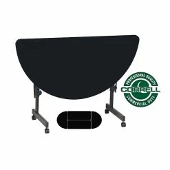 Correll 24"W X 48"L, Half-Round Adjustable Training Table Black Granite (FT2448R-07)