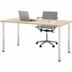 Bestar® 30"x60" Table With Round Metal Legs; Northern Maple