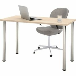 Bestar® 24"x48" Table With Round Metal Legs; Northern Maple