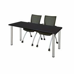 Regency 72"L X 24"W Kee Training Table- Mocha Walnut/ Chrome & 2 Apprentice Chairs- Black (MT7224MWPCM09BK)