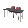 Regency 66"L X 24"W Kee Training Table- Grey/ Chrome & 2 'M' Stack Chairs- Burgundy (MT6624GYPCM47BY)