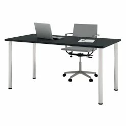 Bestar® 30"x60" Table With Round Metal Legs, Black