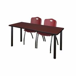 Regency 72"L X 24"W Kee Training Table- Mahogany/ Black & 2 'M' Stack Chairs- Burgundy (MT7224MHPBK47BY)