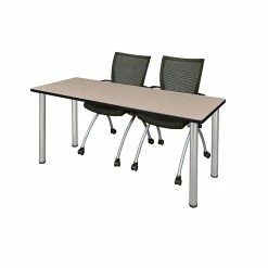Regency 66"L X 24"W Kee Training Table- Beige/ Chrome & 2 Apprentice Chairs- Black (MT6624BEPCM09BK)